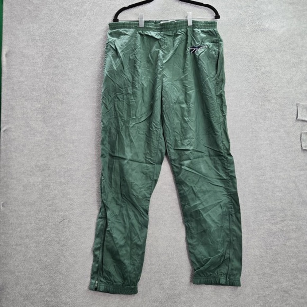 VINTAGE Reebok Activewear Pants S Green Nylon Polyester Logo Embroidery Track